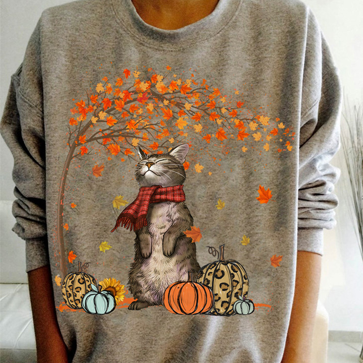 Cat Fall Sweatshirt Thanksgiving Day 2022 Clothing Gifts For Cat Lovers