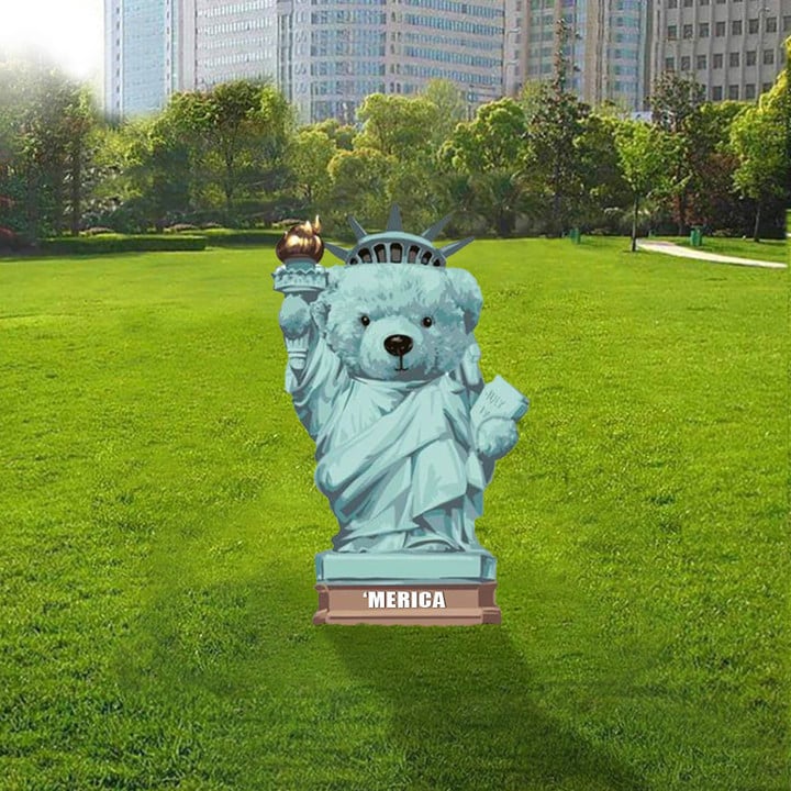 Teddy Bear Statue Of Liberty Yard Sign Outdoor Lawn Decorations Christmas