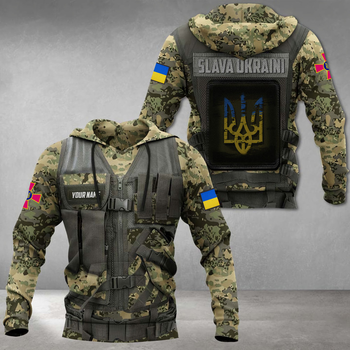 Personalized Name Ukraine Army Slava Ukraini Zipper Hoodie Camouflage Clothing