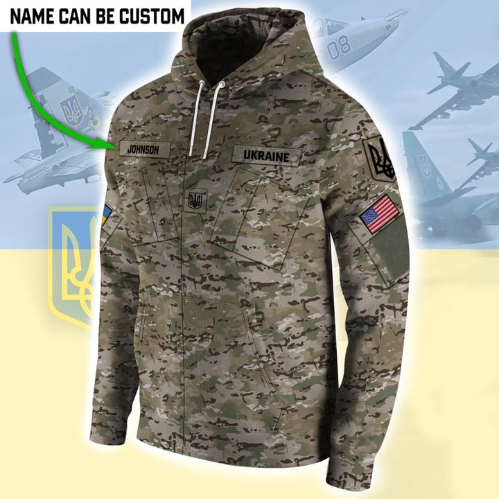 Personalized Name American Stand With Ukraine Camo Zip Up Hoodie Clothing