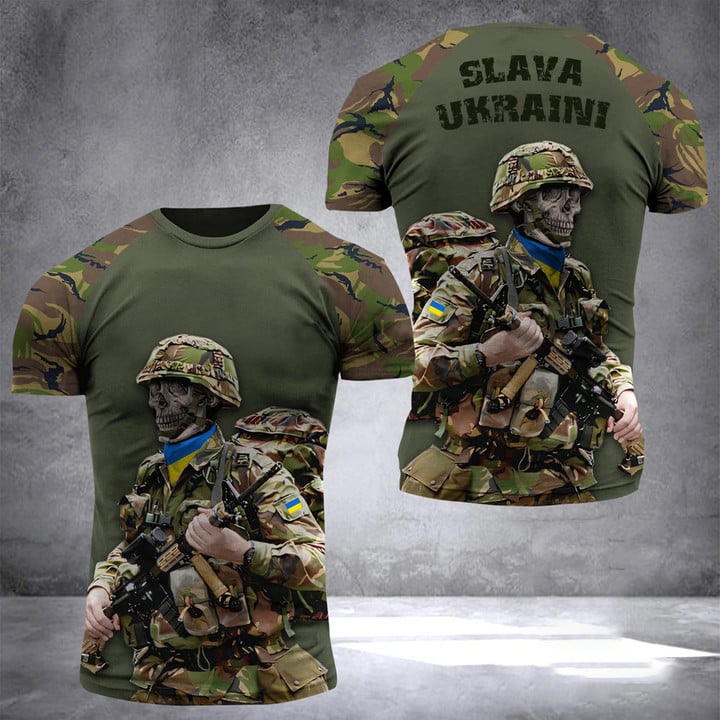 Ukraine Soldier Slava Ukraini Camo T-Shirt Mens Stand With Ukraine Shirt Clothing