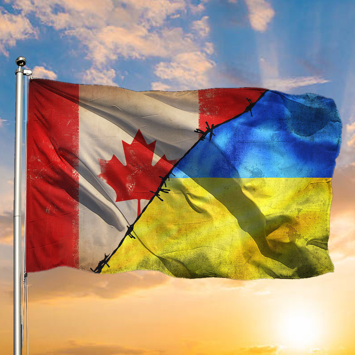 Canadian Flag And Ukraine Ukraine Flag Old Retro Canada Stand With Ukraine Merch
