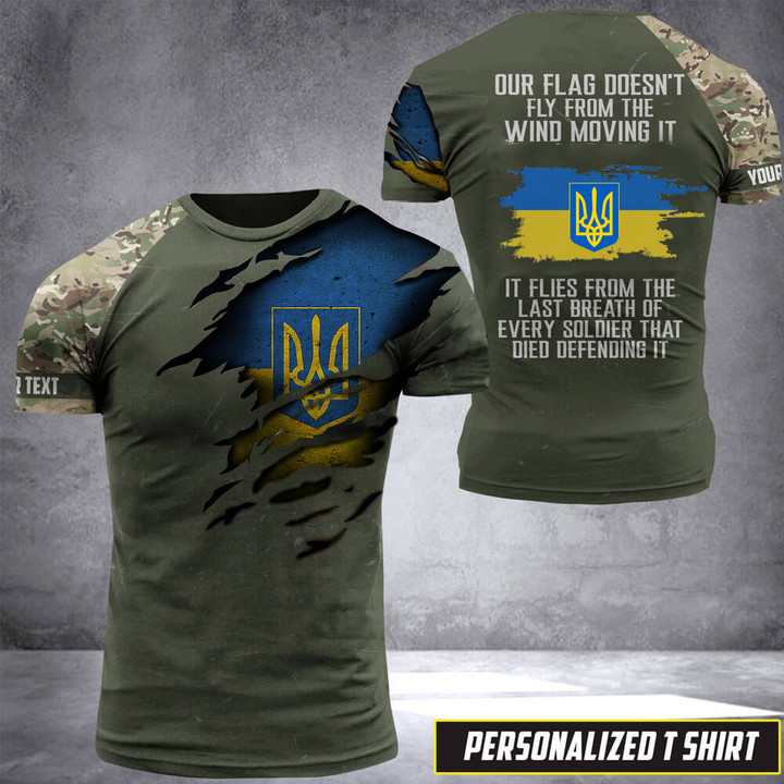 Personalized Ukraine Flag With Trident Shirt Our Flag Doesn't Fly From The Wind Moving It