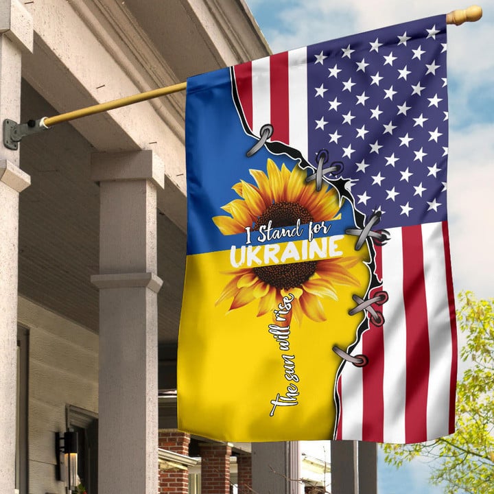 Ukraine Flag With American Flag Sunflower I Stand For Ukraine The Sun Will Rise Merch S