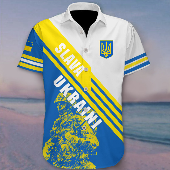 Ukrainian Soldier Slava Ukraini Hawaii Shirt Trident Ukraine Symbol Merch