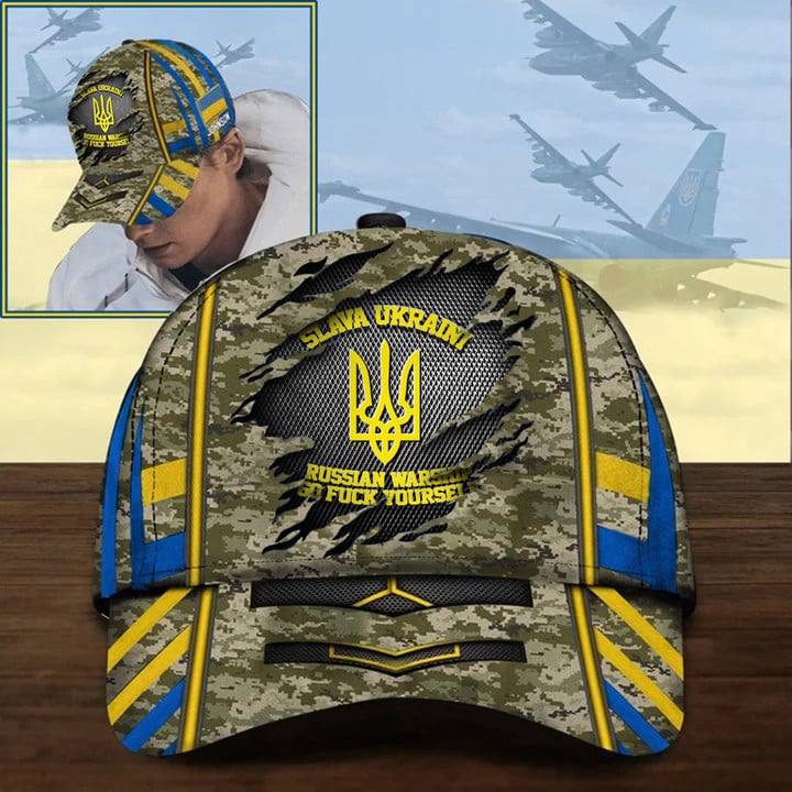 Stand With Ukraine Camo Hat Slava Ukraini Russian Warship Go Yourself Merch Gift