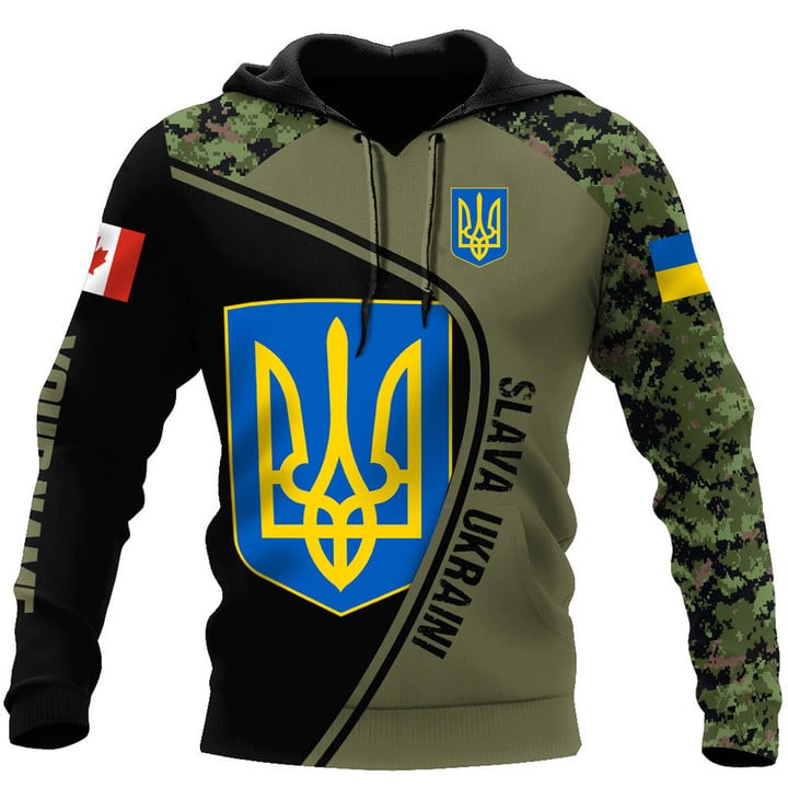 Personalized Name Canada Stand With Ukraine Hoodie Slava Ukraini Camouflage Clothing