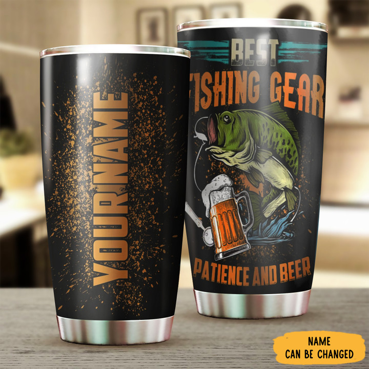 Custom Best Fishing Gear Patience And Beer Tumbler Beer Lover Fisherman Tumbler Gift For Him
