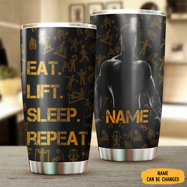 Personalized Eat Lift Sleep Repeat Tumbler Weight Lifters Tumbler Cups Gifts For Gym Lovers