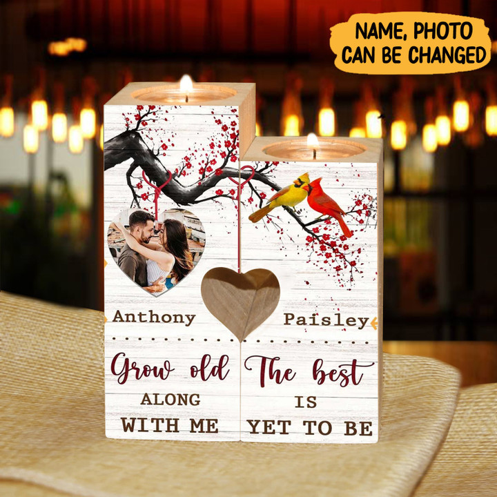 Personalized Photo Couple Heart Candle Holder Grow Old Along With Me The Best Is Yet To Be
