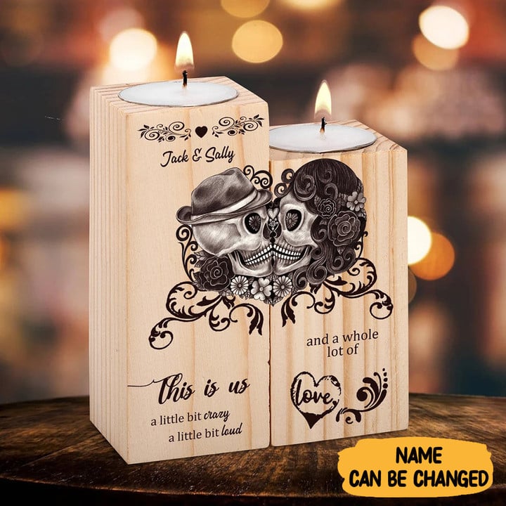 Personalized Skull Couple Candle Holder, Lovely Sugar Skull Valentine Candle Holder, Birthday Gift, Sugar Skull Family, Wedding Anniversary Gift