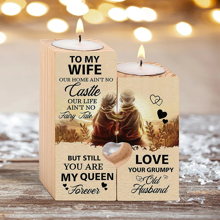 Husband And Wife Heart Candle Holder To My Wife Our Home Ain't No Castle Our Life