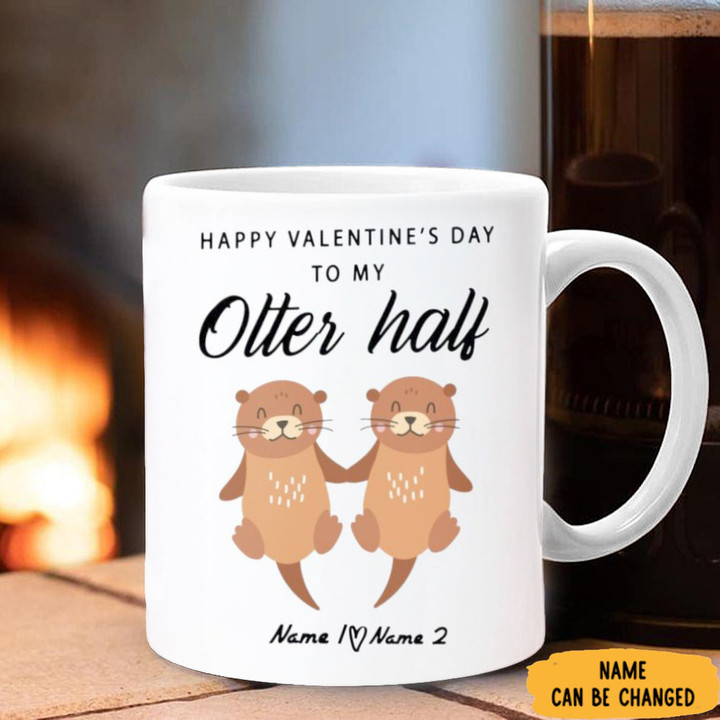 Custom Couple Happy Valentine's Day To My Otter Hall Mug Personalized Couple Mugs Gifts