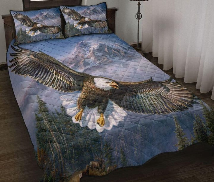 Fyling Eagle Quilt Bedding Set Bald Eagle Quilt Cover Set Bedroom Decor