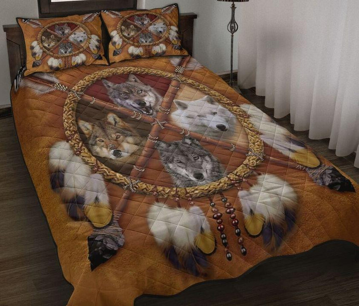 Wolves Dream Catcher Quilt Bedding Set Native American Wolf Comforter Set Bed Decor