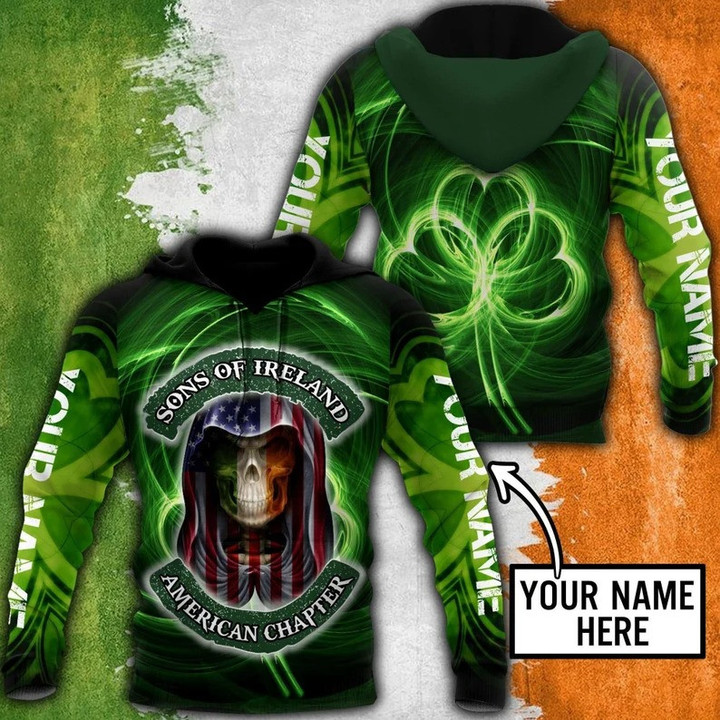 Personalized Skull Irish Sons Of Ireland American Chapter Hoodie St Patrick's Day Hoodie Gift