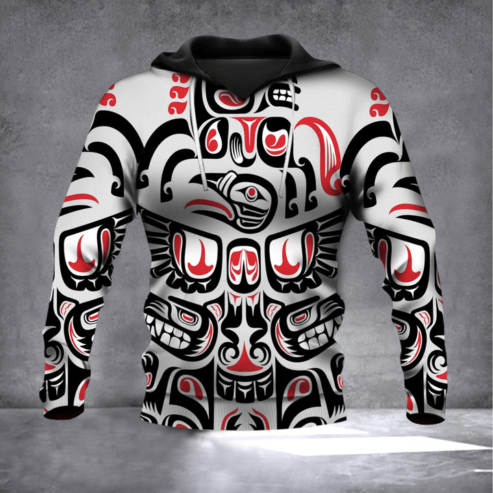Raven Wolf Pacific Northwest Style Hoodie 3D Printed Haida Art Symbolism Apparel