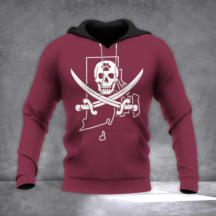Rhode Island State Pirate Hoodie Skull And Cross Sword Flag Hoodie For Football Fan