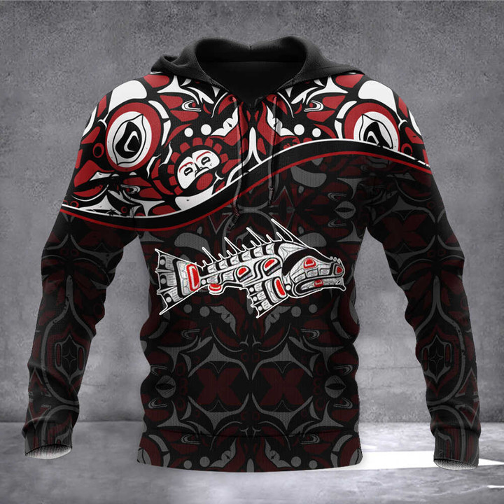 Haida Art Fish Hoodie Pacific Northwest Style Symbolism Fish Clothing Gift For Male