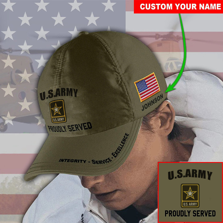 Personalized US Army Proudly Served Hat Integrity Service Excellence Military Pride Hats Gift