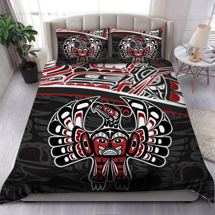 Pacific Northwest Style Symbolism Thunderbird Bedding Set Haida Art Thunderbird Merch Decor