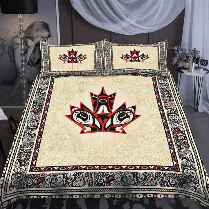 Haida Art Maple Leaf Symbolism Bedding Set Pacific Northwest Style Merch Bedroom Decor Ideas