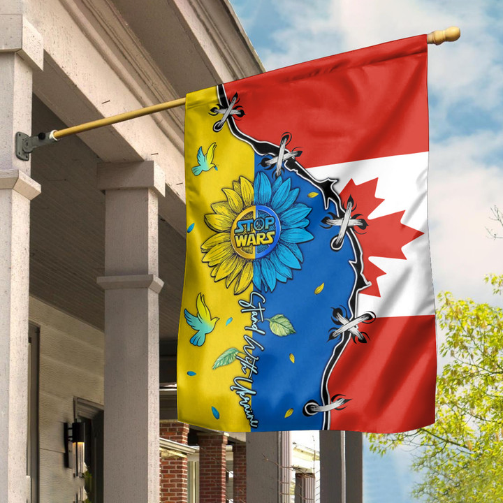 Canadian Stand With Ukraine Flag With Canada Flag Stop Wars Ukrainian Merch Outdoor Decor