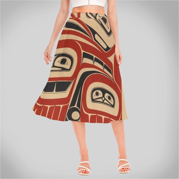 Haida Art Women's Long Section Chiffon Skirt Native American Symbolism Clothing For Ladies