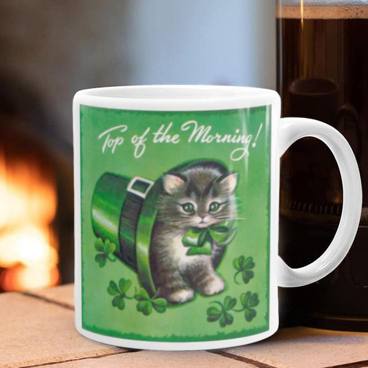 Cat St Patrick’s Day Irish Mug Top Of The Morning Cute Coffee Mugs Gifts For Cat Lovers