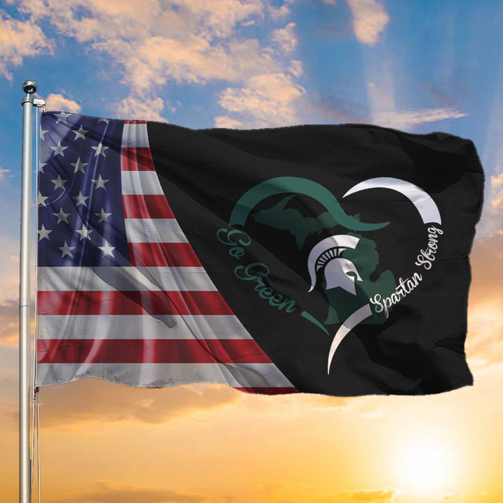 Spartan Strong Flag And American Flag Spartan Strong Go Green MSU Merch Outdoor Decor Ideas