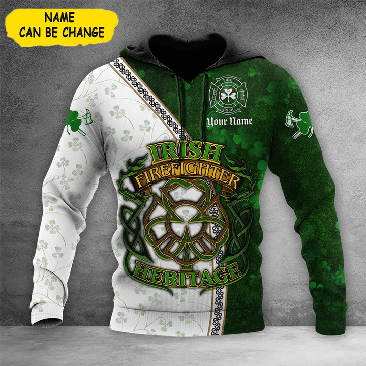Customized Irish Firefighter Heritage Hoodie March 17 St Patrick's Day Hoodie Gift For Fireman