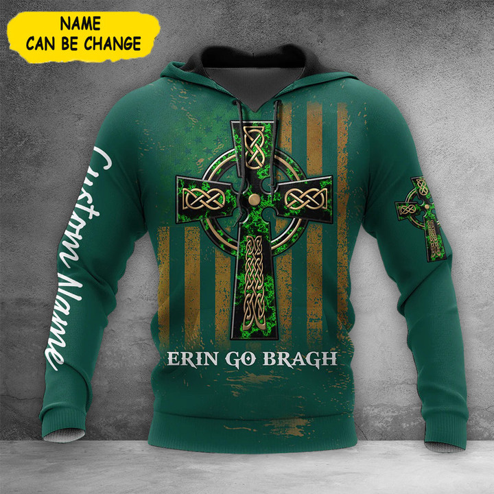 Personalized Celtic Cross Erin Go Bragh Hoodie Happy St Patricks Day Custom Hoodie Gifts