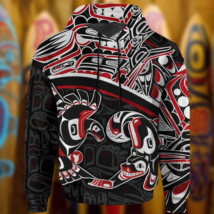 Eagle And Bear Haida Art Spirit Native American Hoodie Pacific Northwest Style Hoodie Gift