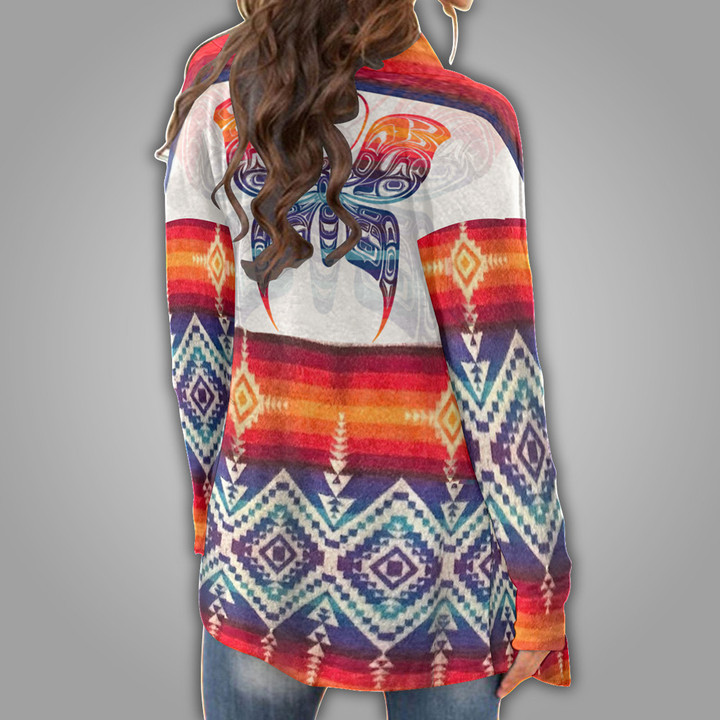 Butterfly Native American Women's Cardigan With Long Sleeve Pacific Northwest Style Merch