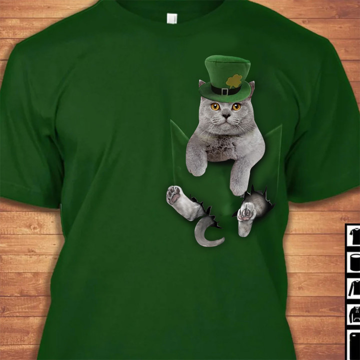 Cat In Pocket St Patrick's Day T-Shirt Funny Cat Lovers St Patricks Day Shirts Gift For Friends