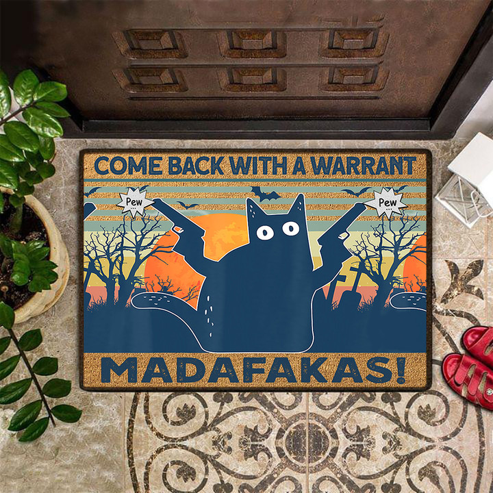 Come Back With A Warrant Doormat Funny Graphic Cat Floor Mats Inside Front Door Decor