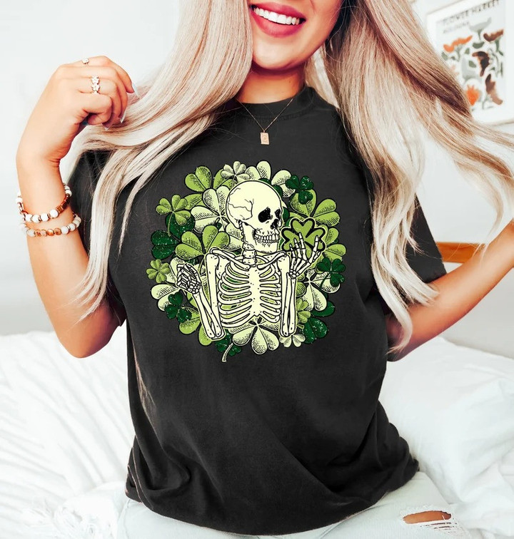 Irish Shamrock And Skeleton Saint Patricks Day Shirt St Patrick's Day T-Shirts Dude Gift