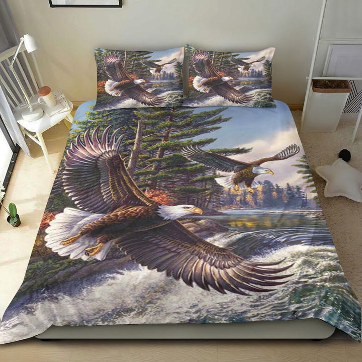 Nature Eagle Bedding Set Art Wildlife American Eagle Bed Set Sheet Birthday Gift