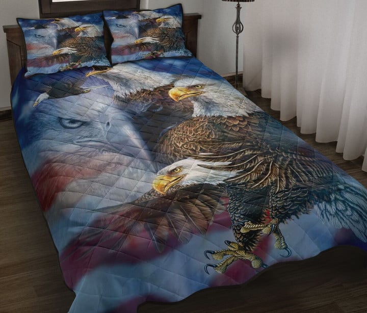 Bald Eagle Quilt Bedding Set Patriotic Unique Eagle Gifts For Dad