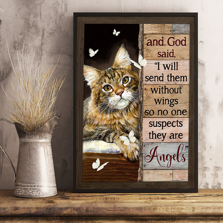 Cat And God Said I Will Send Them Without Wings Poster Cat Lovers Wall Art For Living Room