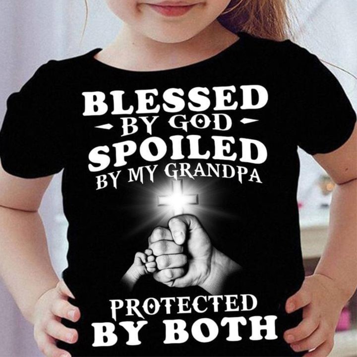 Blessed By God Spoiled By My Grandpa Youth T-Shirt Gifts For Grandchildren From Grandparents
