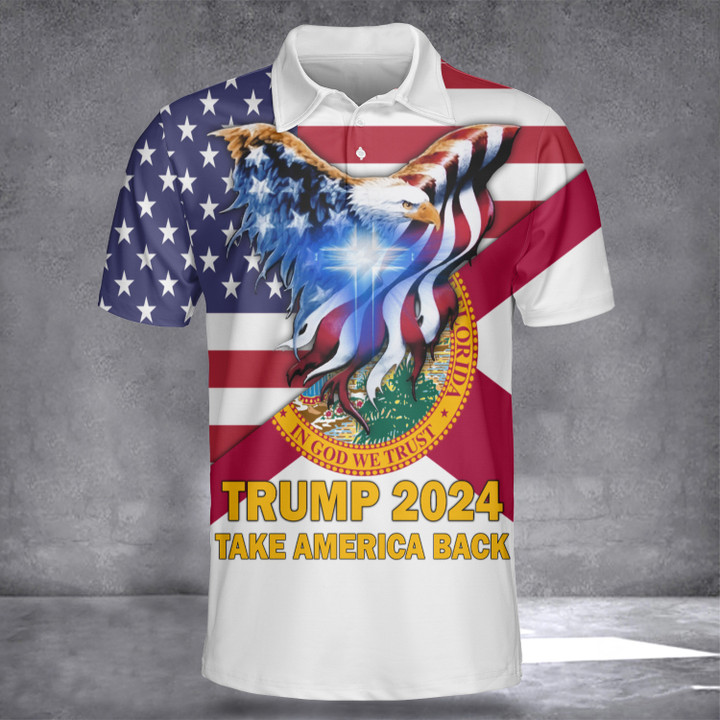 Florida For Trump Take America Back Polo Shirt USA Eagle Florida Vote For Trump 2024 Merch