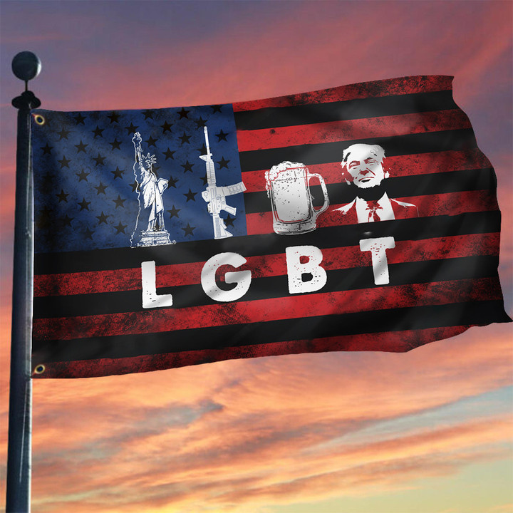 Liberty Guns Beer Trump LGBT Flag American Flag LGBT Parody Pro Trump 2024 Political