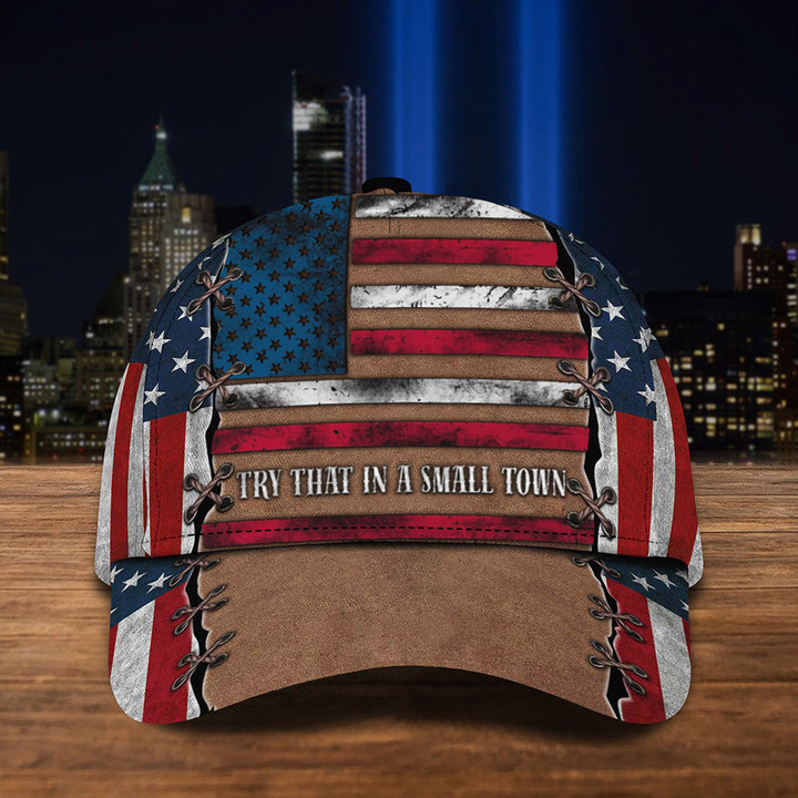Try That In A Small Town Hat With Old USA Flag I Stand With Aldean Team Supporters Gifts Men