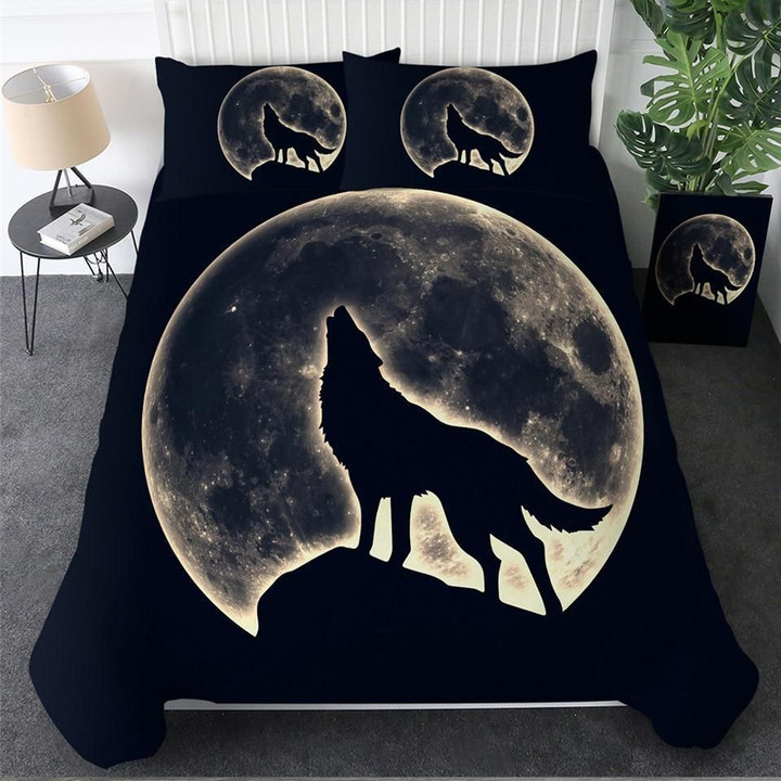 Howling Wolf The Moon Bedding Set 3D Print Merchandise Unique Gifts For Wolf Lovers