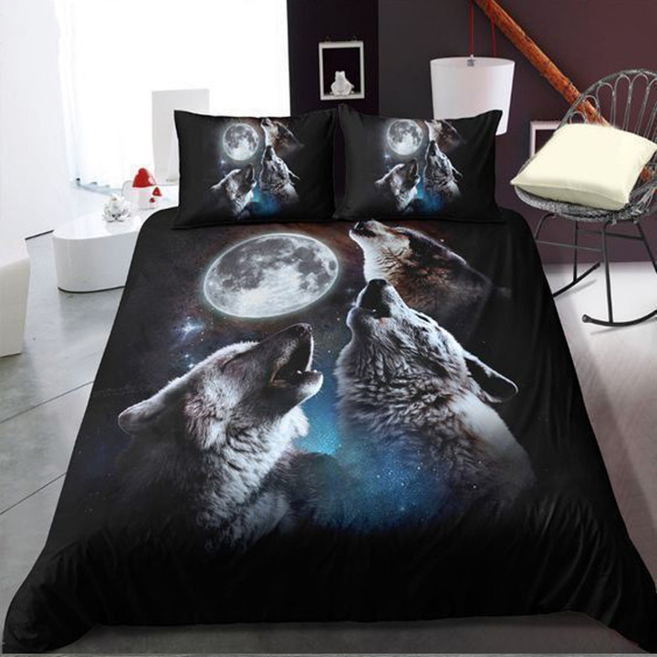 Howling Wolf The Moon Bedding Set Duvet Cover Best Gifts For Wolf Lovers