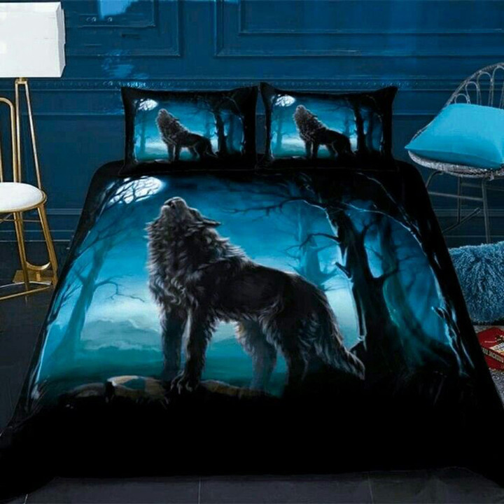 Wolf In The Night Bedding Set Unique Wolf Items For Gift Christmas