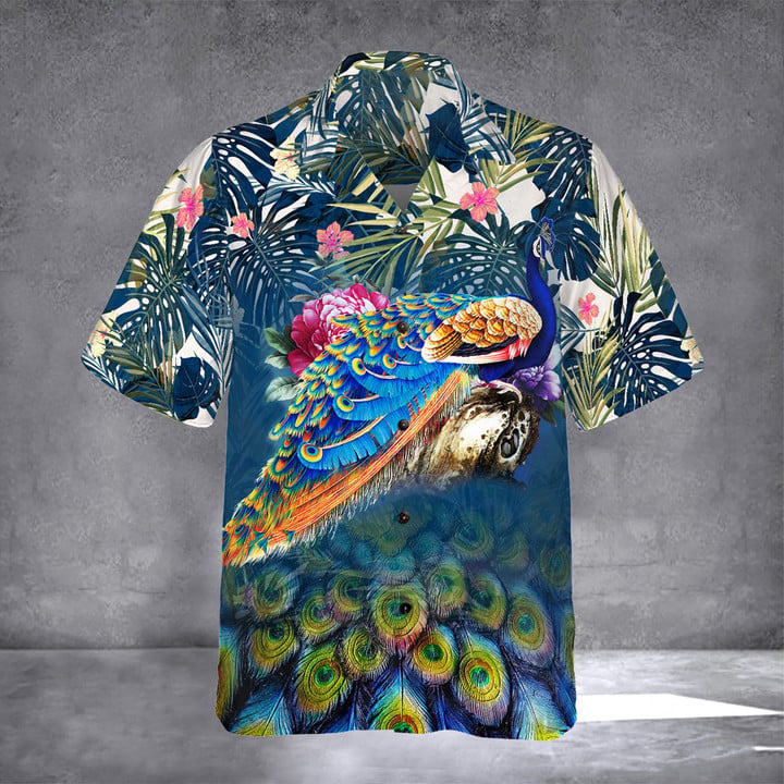 Peacock Hawaii Shirt Peacock Button Up Aloha Shirt Themed Gift Items