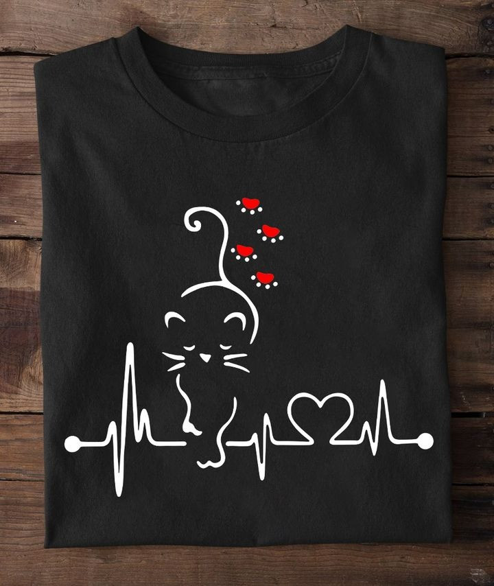 Cat Heartbeat T-Shirt Cat Themed Presents For Christmas Birthday Ideas