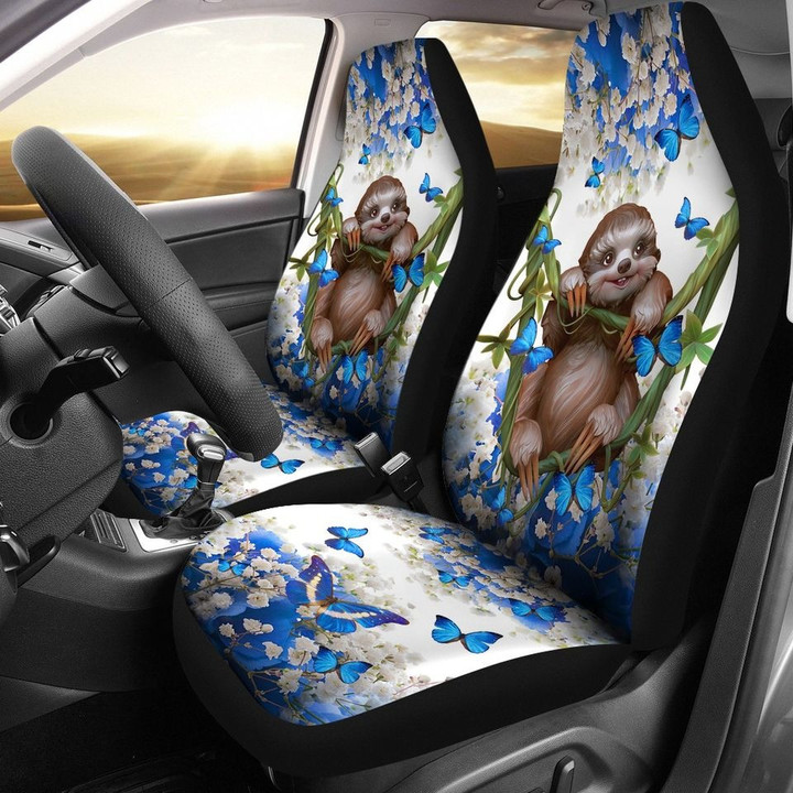 Sloth Blue Butterfly Seat Car Cover Cute Sloth Stuff Merchandise Themed Related Gifts